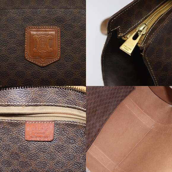 CELINE Macadam Canvas Tote Bag Pvc Leather Brown Gold - Picture 11 of 13